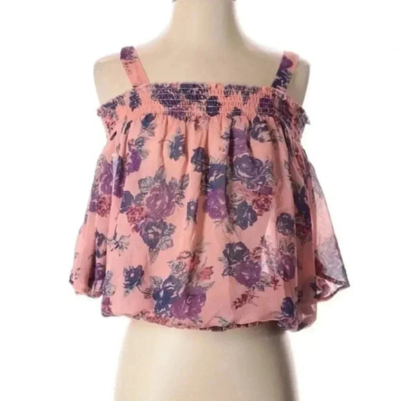 Guess | Pink Purple Floral Ruffle Crop Top Blouse Women’s Size M Medium - Picture 1 of 2